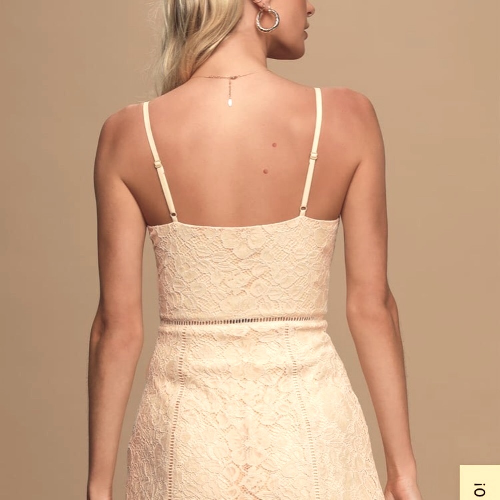Lulus Beige Lace Ruffle Mini Dress - Picture 4 of 6